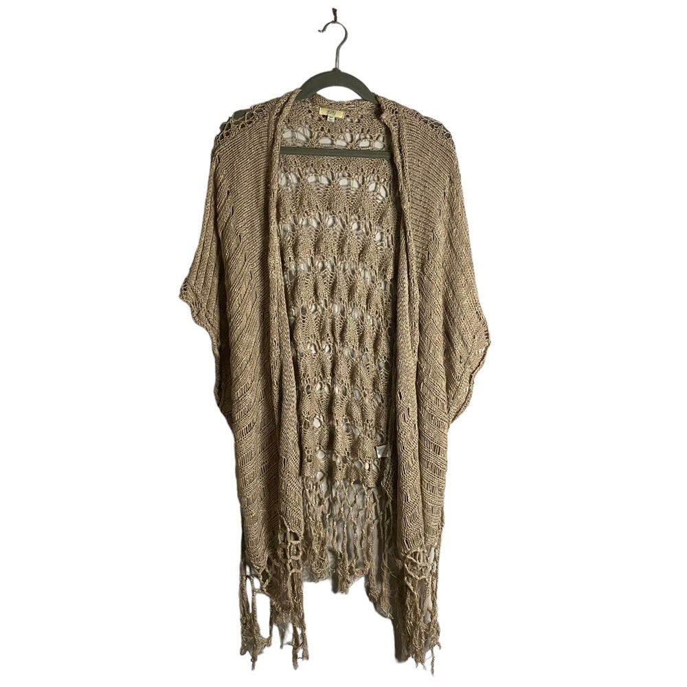Kori Women's Tan Soft Knit Open Front Fringe Cardigan Sz M/L